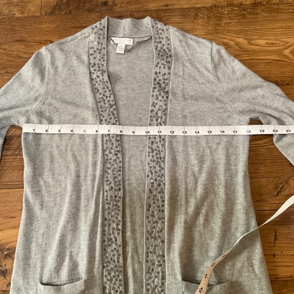 Charter club light gray open cardigan and sweater tank sweater set with sequins - Picture 11 of 13